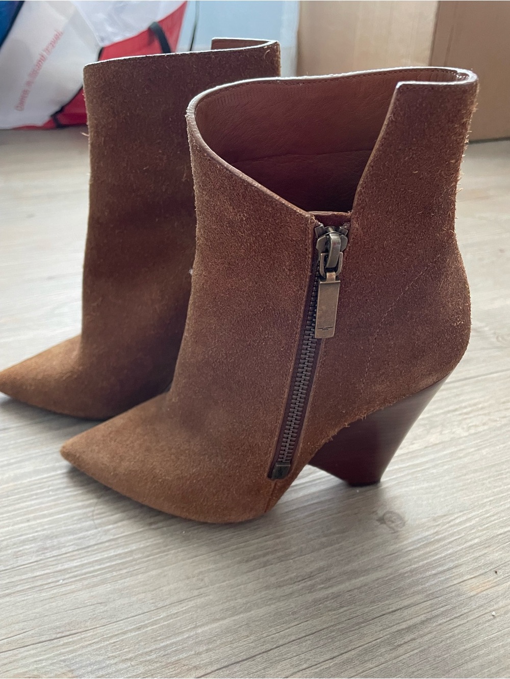 Saint Laurent Brown Suede Pointed-Toe Ankle Booties